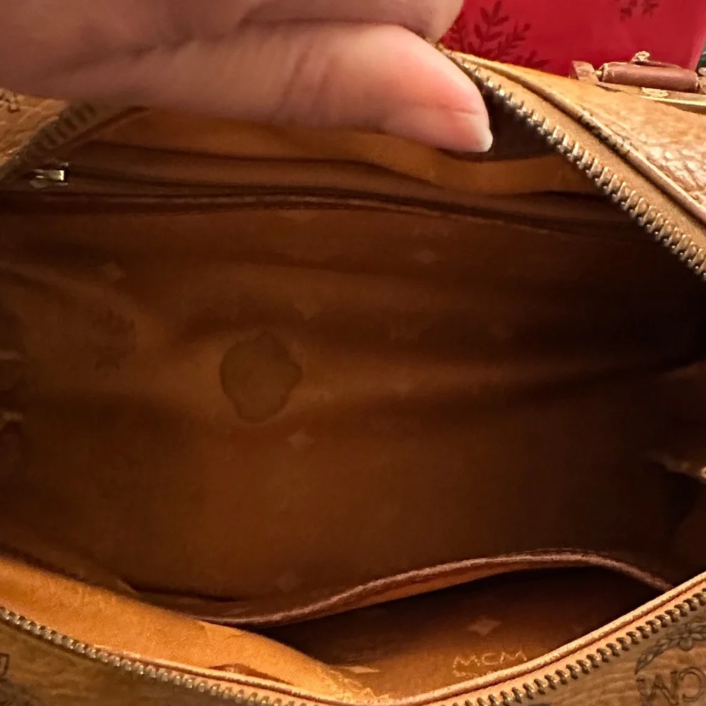 MCM Tan Monogram Satchel with Gold Accents - Picture 11 of 14